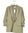 MANGO Khaki Green Ruched Sleeve Blazer UK M - Reliked