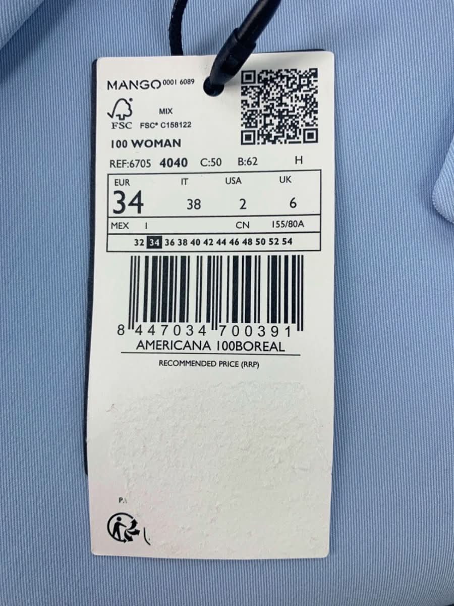 Mango Light Blue Regular Blazer EU 34 - Reliked