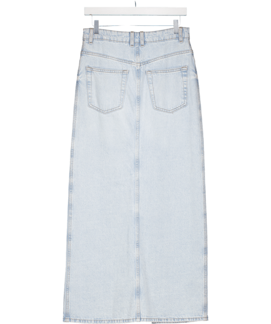 MANGO Light Blue Slit Denim Skirt UK S - Reliked