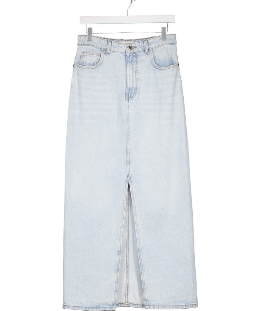MANGO Light Blue Slit Denim Skirt UK S - Reliked