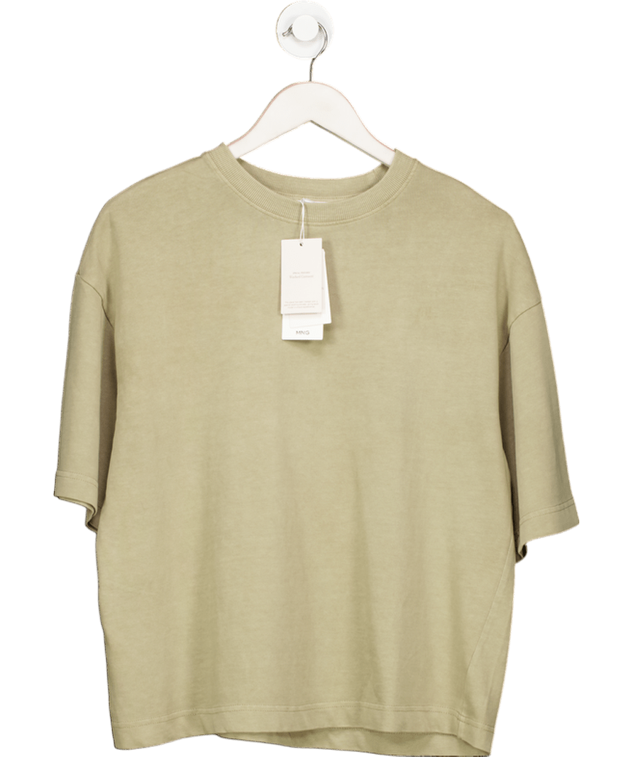MANGO Light Khaki Green Heavyweught Oversize Cotton T-shirt UK S - Reliked