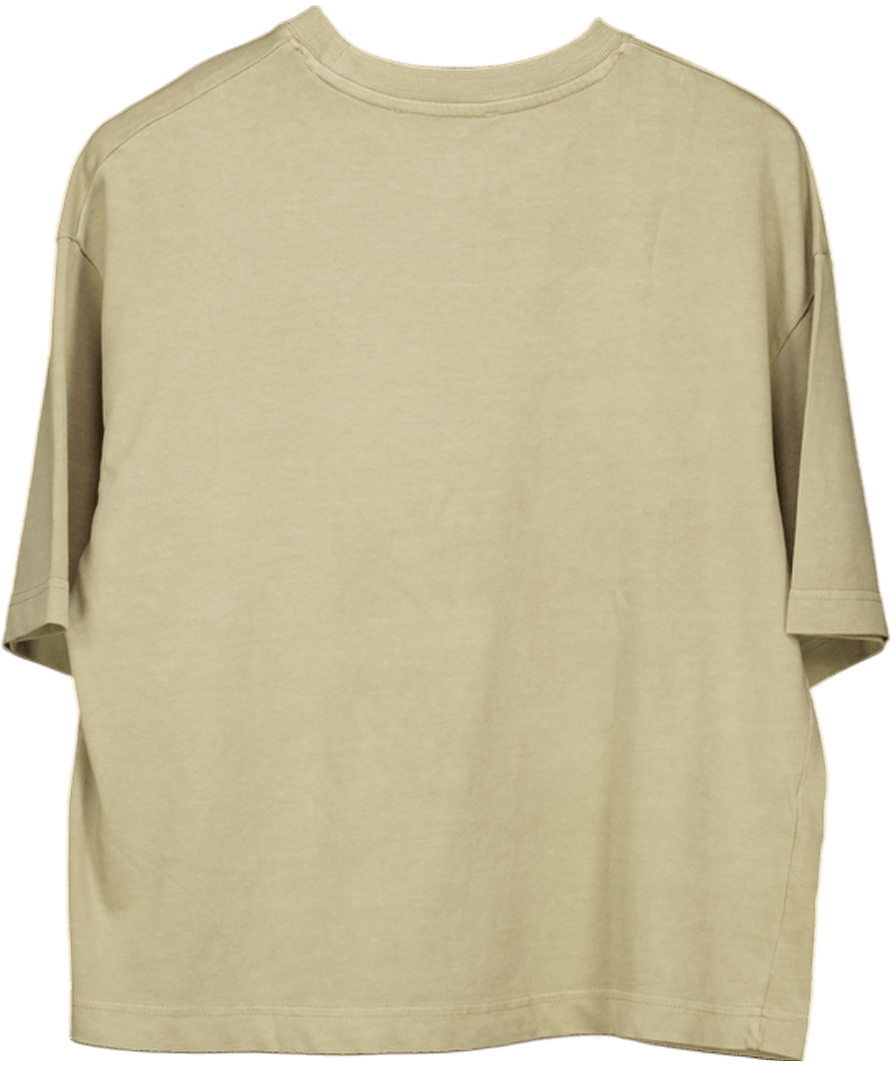 MANGO Light Khaki Green Heavyweught Oversize Cotton T-shirt UK S - Reliked