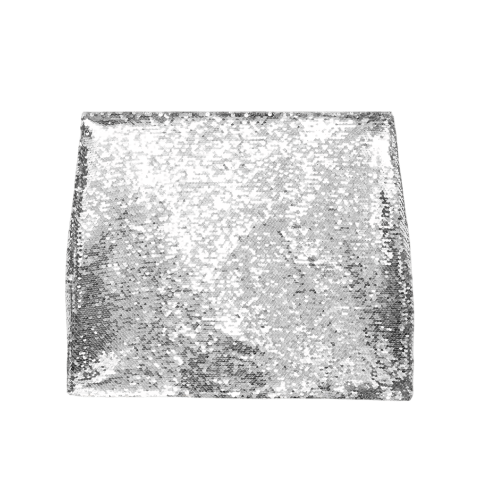 MANGO Metallic Silver Sequin Mini Skirt UK XL - Reliked