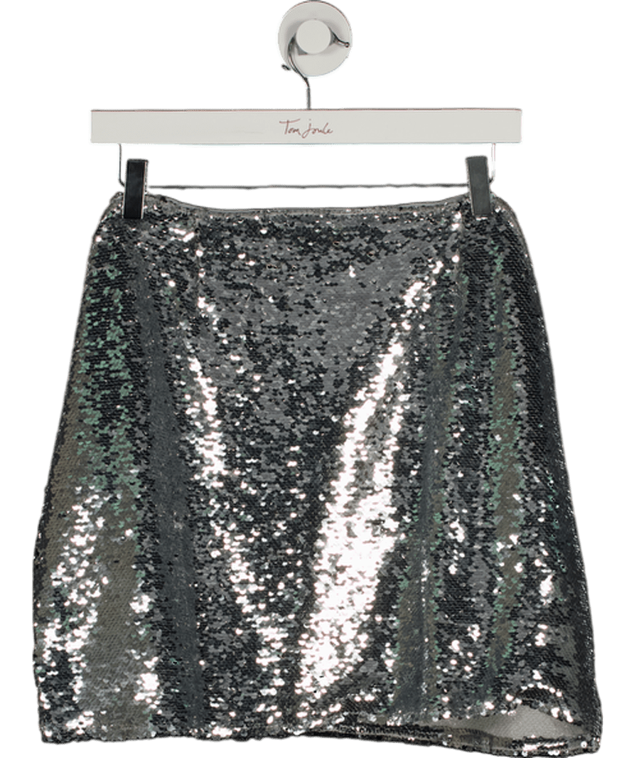 MANGO Metallic Silver Sequin Mini Skirt UK XL - Reliked