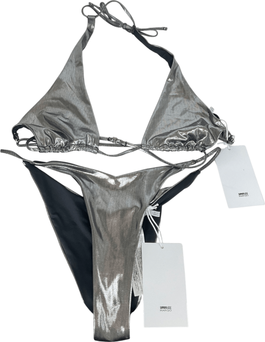MANGO Metallic Siver Bikini Set UK M - Reliked