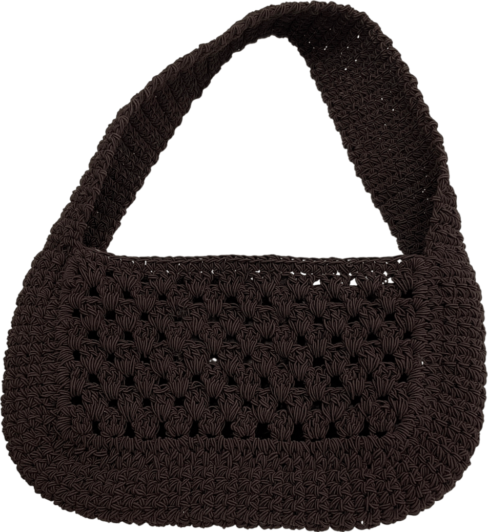 MANGO Mini Shoulder Crochet Bag In Dark Brown - Reliked