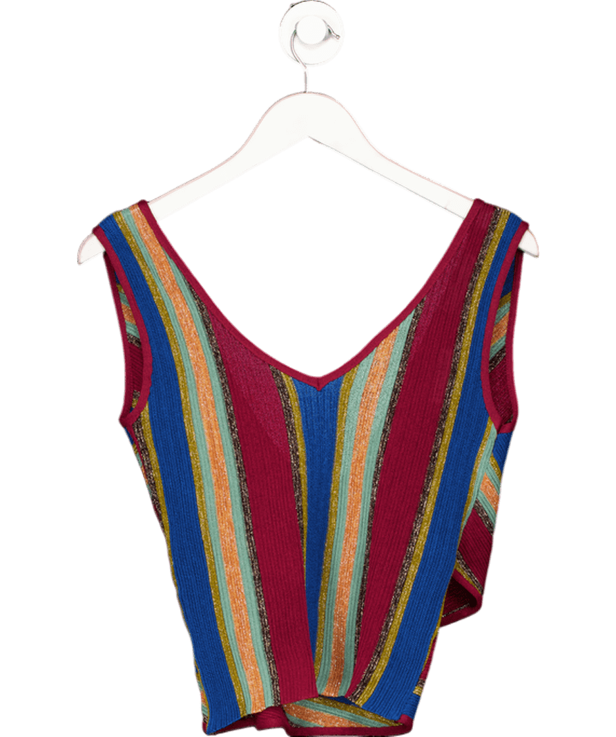 MANGO Multicoloured Lurex Knit Wrap Front Tank Top UK S - Reliked