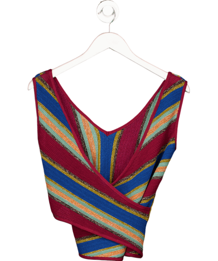MANGO Multicoloured Lurex Knit Wrap Front Tank Top UK S - Reliked