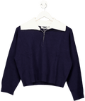 MANGO Navy Blue Knitted Sweater With Contrasting Collar UK XS - Reliked
