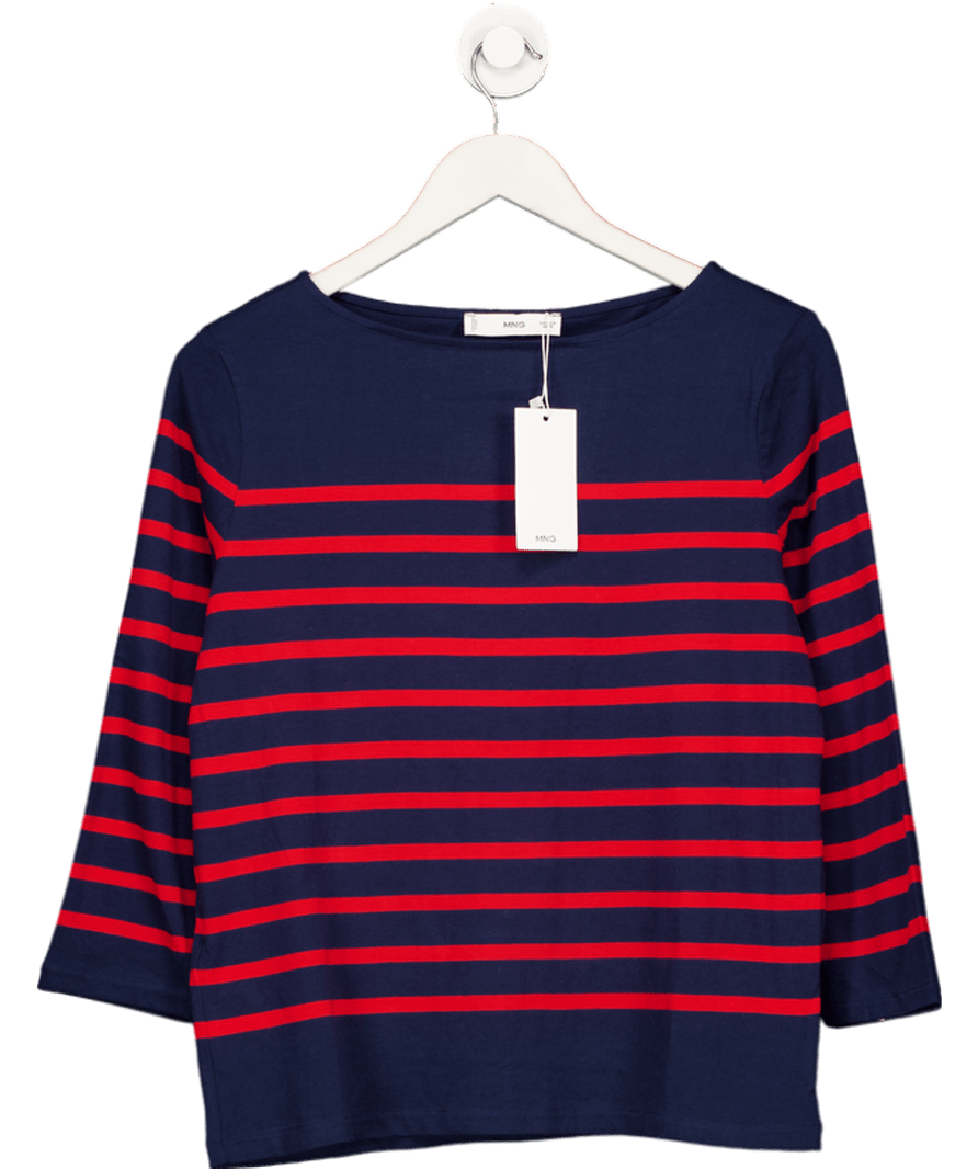 MANGO Navy Blue / Red Striped Boat - neck Breton T-shirt UK M - Reliked