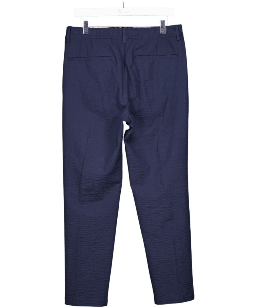MANGO Navy Blue Textured Drawstring Tapered Trousers W30 - Reliked