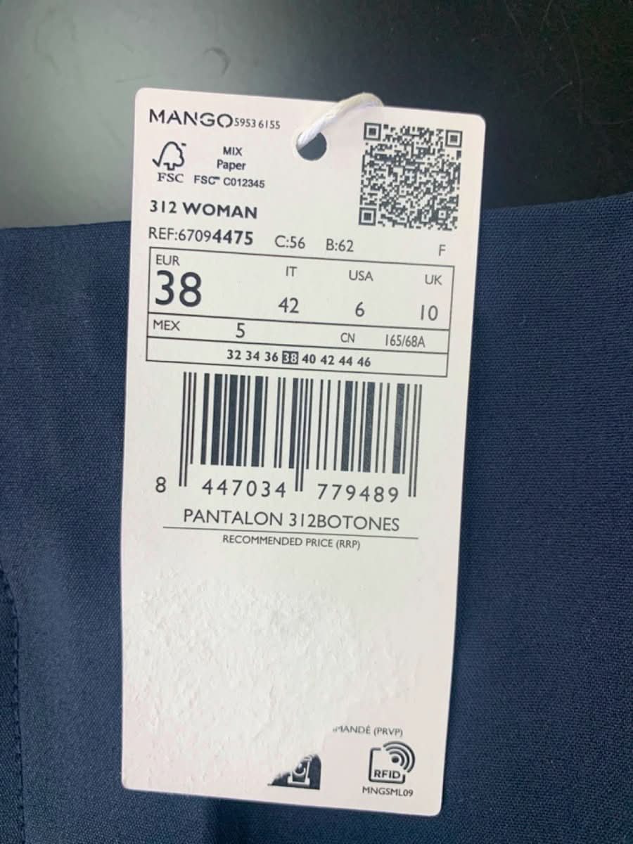 Mango Navy High - Waisted Button Detail Trousers EUR 38 UK 10 - Reliked