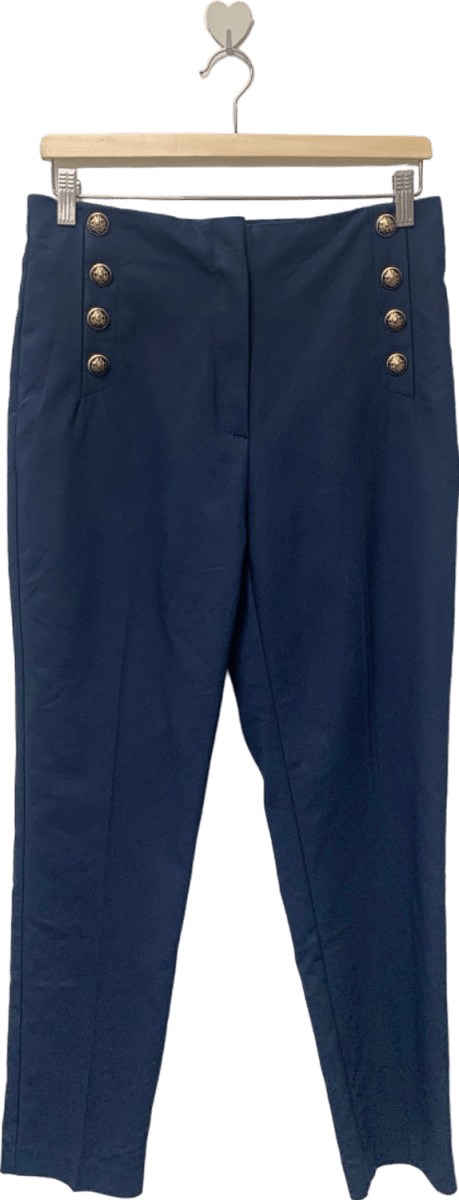 Mango Navy High - Waisted Button Detail Trousers EUR 38 UK 10 - Reliked