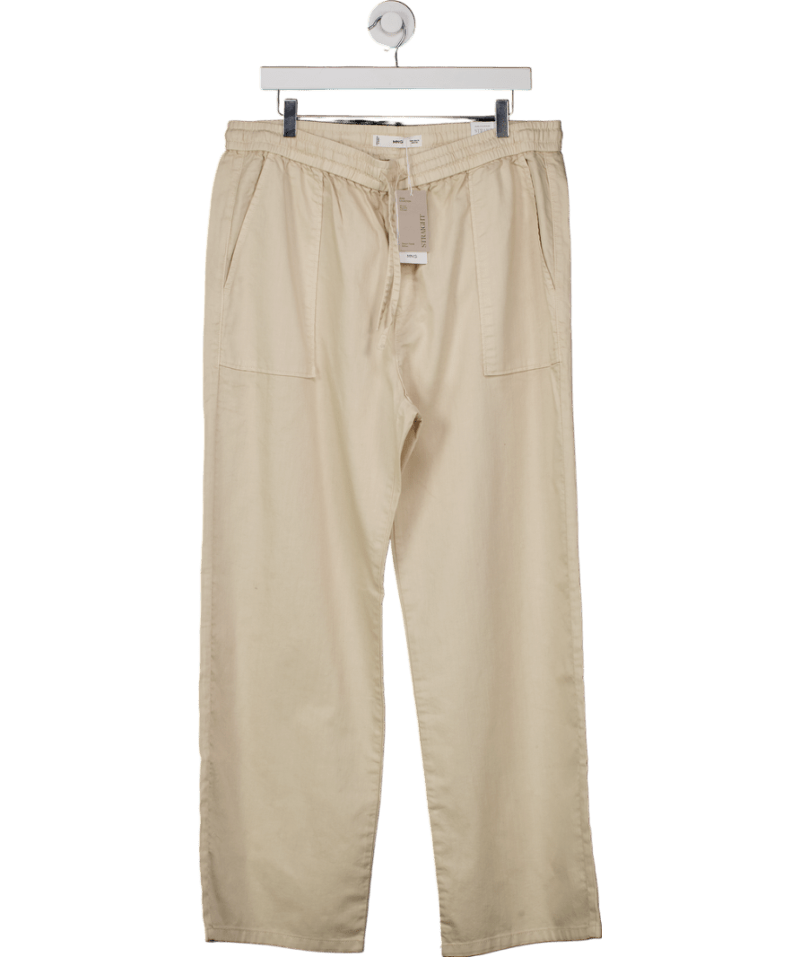 MANGO Nude Elastic Waist Cotton Straight Leg Trousers UK XL - Reliked