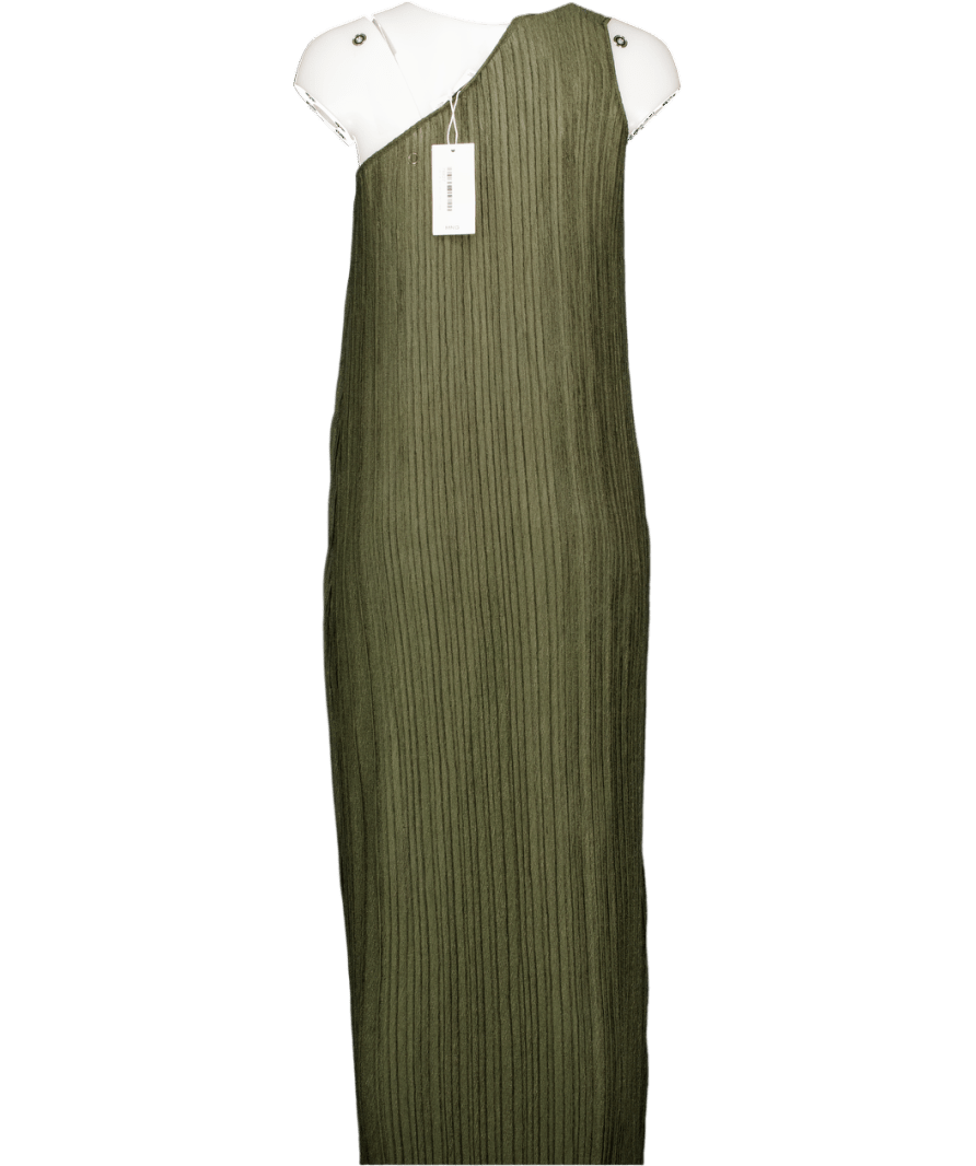 MANGO Olive Green Asymmetric Ribbed Knit Dress UK L - Reliked