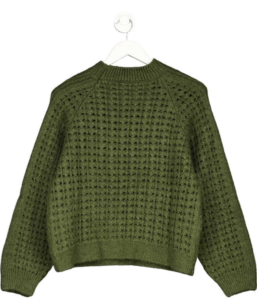 MANGO Olive Green Chunky Open Knit Jumper UK M - Reliked