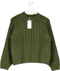 MANGO Olive Green Chunky Open Knit Jumper UK M - Reliked