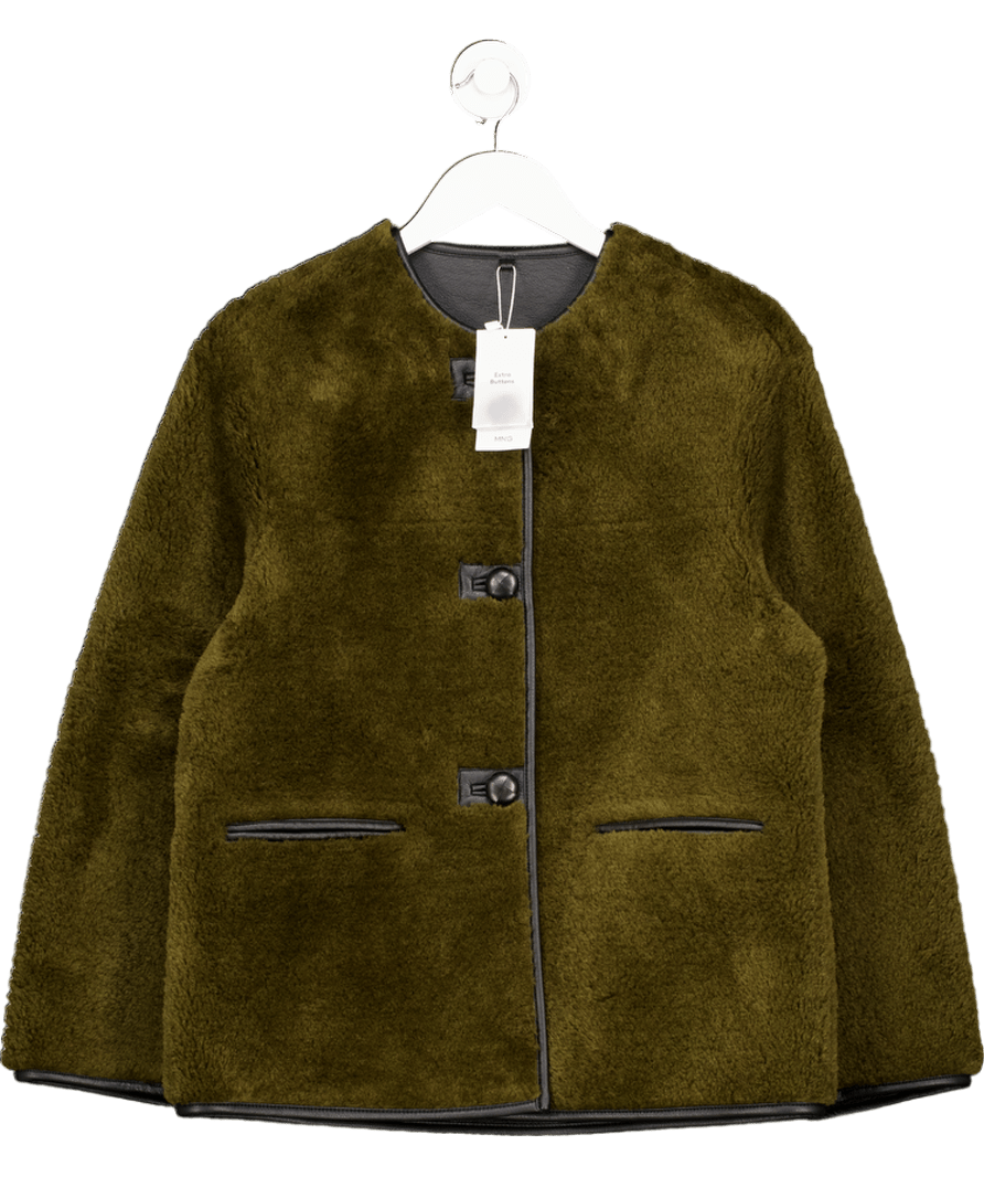 MANGO Olive Green Faux Shearling Jacket UK M - Reliked