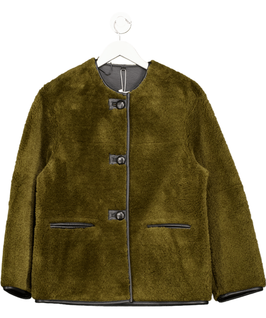 MANGO Olive Green Faux Shearling Jacket UK M - Reliked