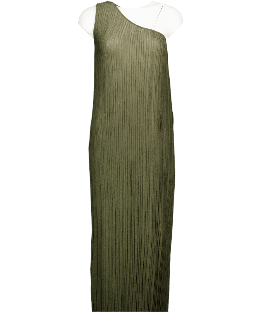 MANGO Olive Green Green Asymmetric Ribbed Knit Dress UK S - Reliked