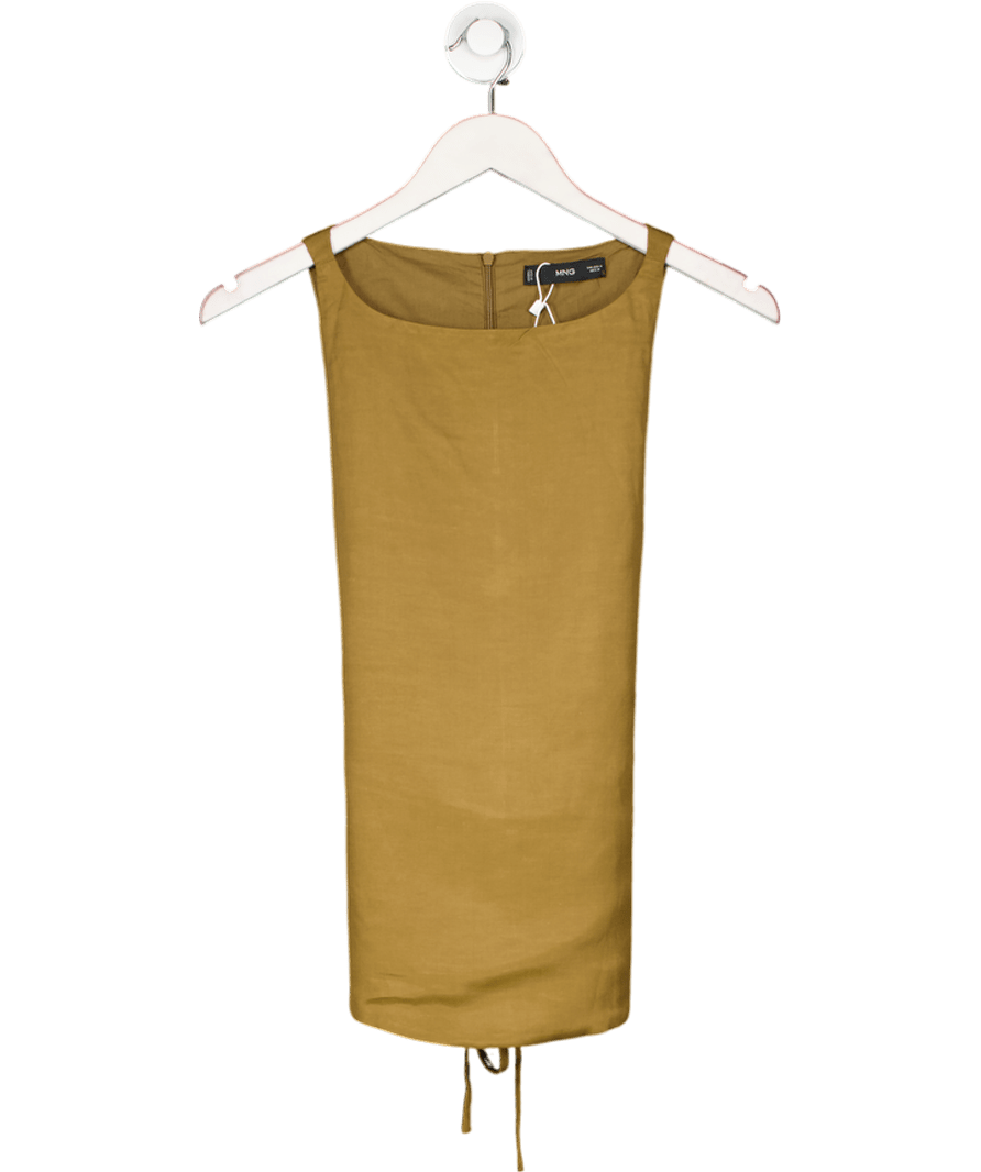 MANGO Olive Green Linen - blend Top With Tie UK M - Reliked
