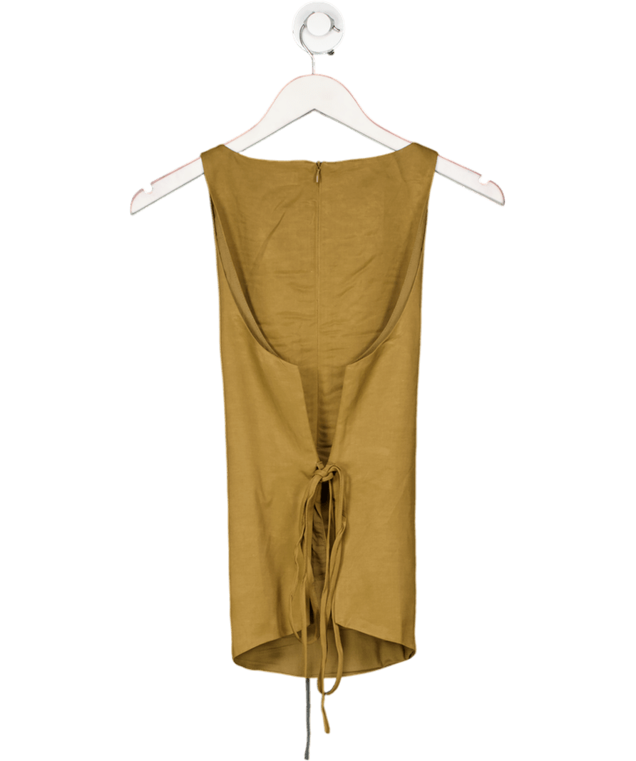 MANGO Olive Green Linen - blend Top With Tie UK M - Reliked