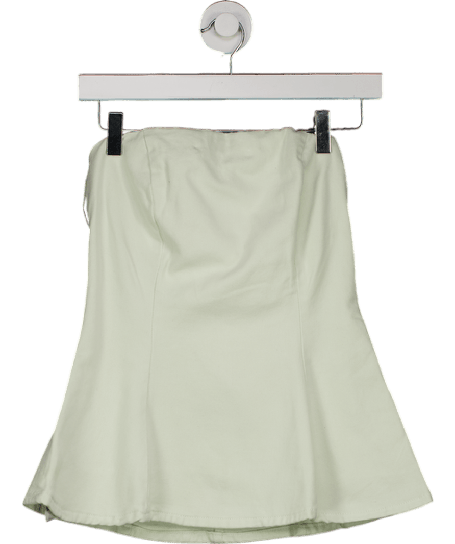 MANGO Pale Green Denim Strapless Flared Top UK M - Reliked