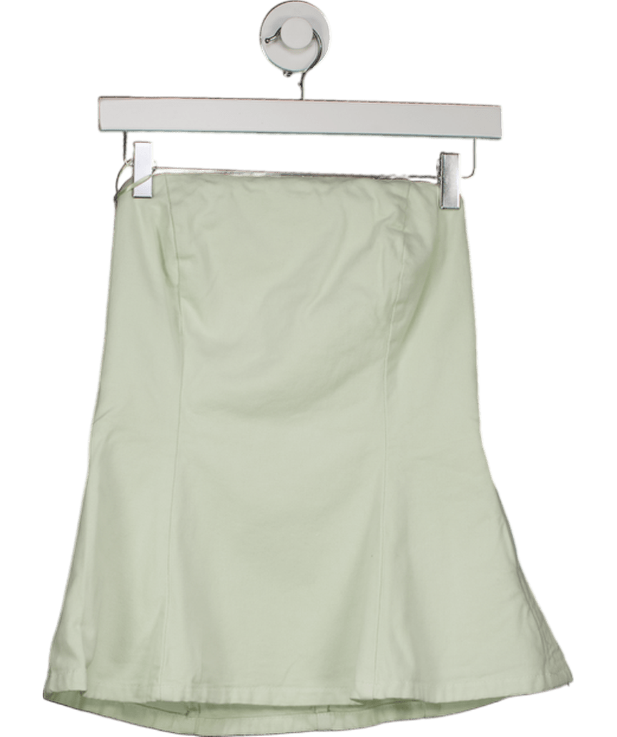 MANGO Pale Green Denim Strapless Flared Top UK M - Reliked