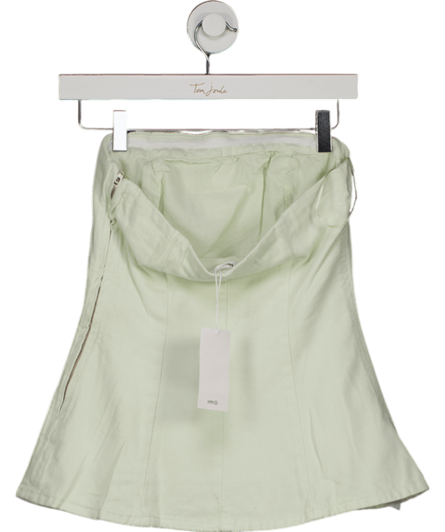 MANGO Pale Green Denim Strapless Flared Top UK M - Reliked