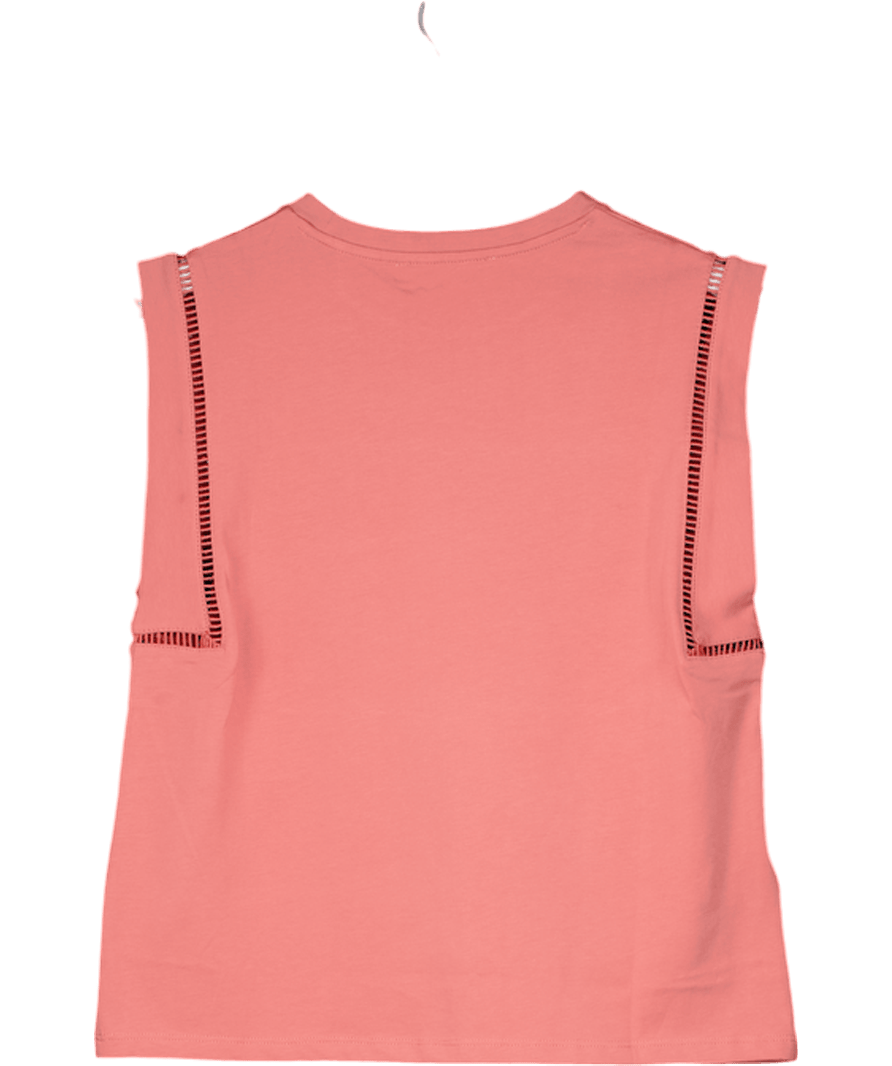 MANGO Pink Cotton T-shirt With Openwork Trim UK XS - Reliked
