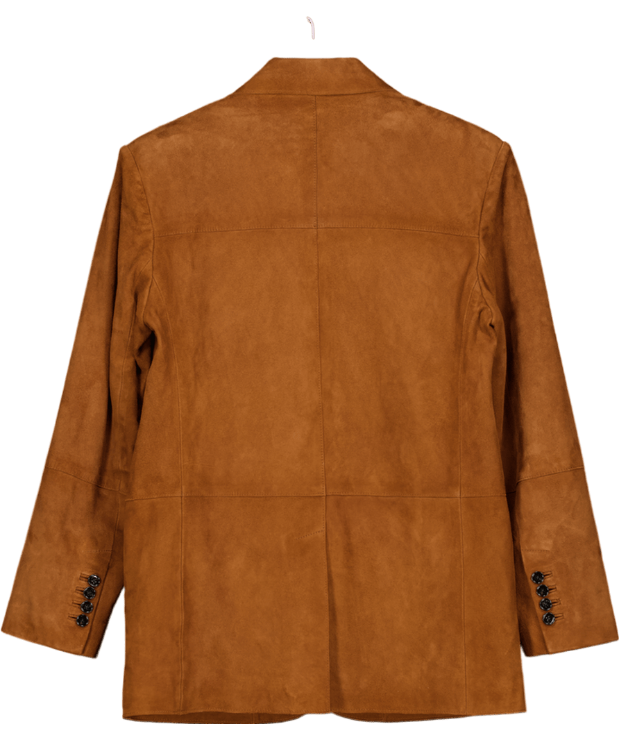 MANGO Premium Selection Tan Brown Real Suede Straight Blazer UK S - Reliked