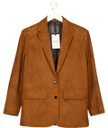MANGO Premium Selection Tan Brown Real Suede Straight Blazer UK S - Reliked
