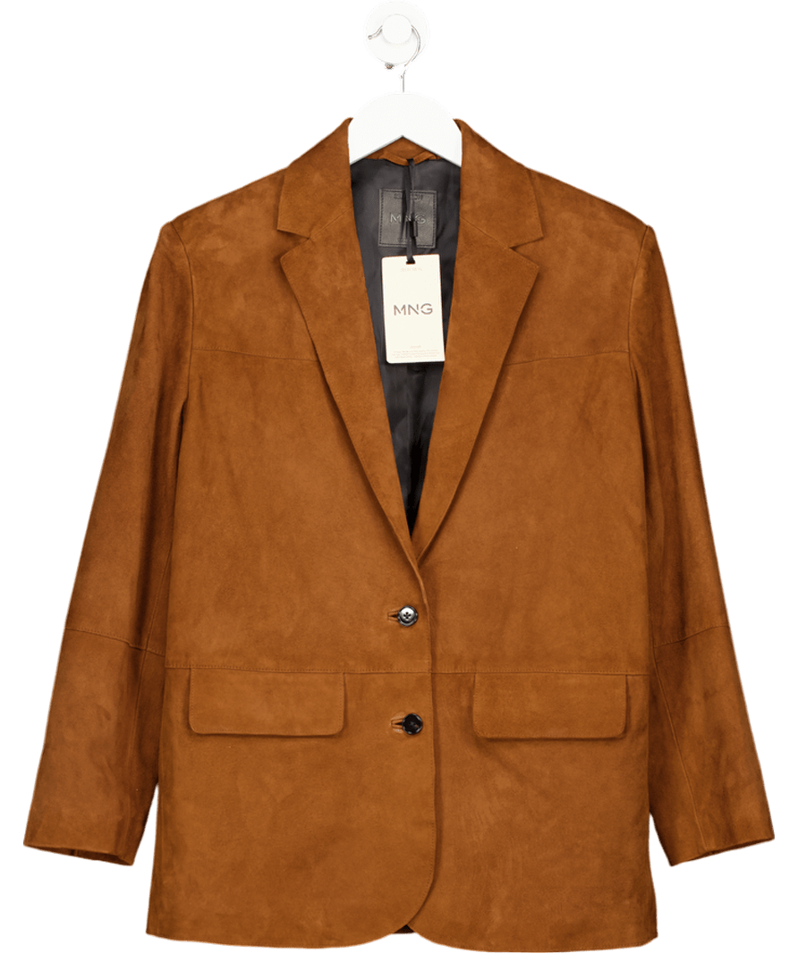 MANGO Premium Selection Tan Brown Real Suede Straight Blazer UK S - Reliked