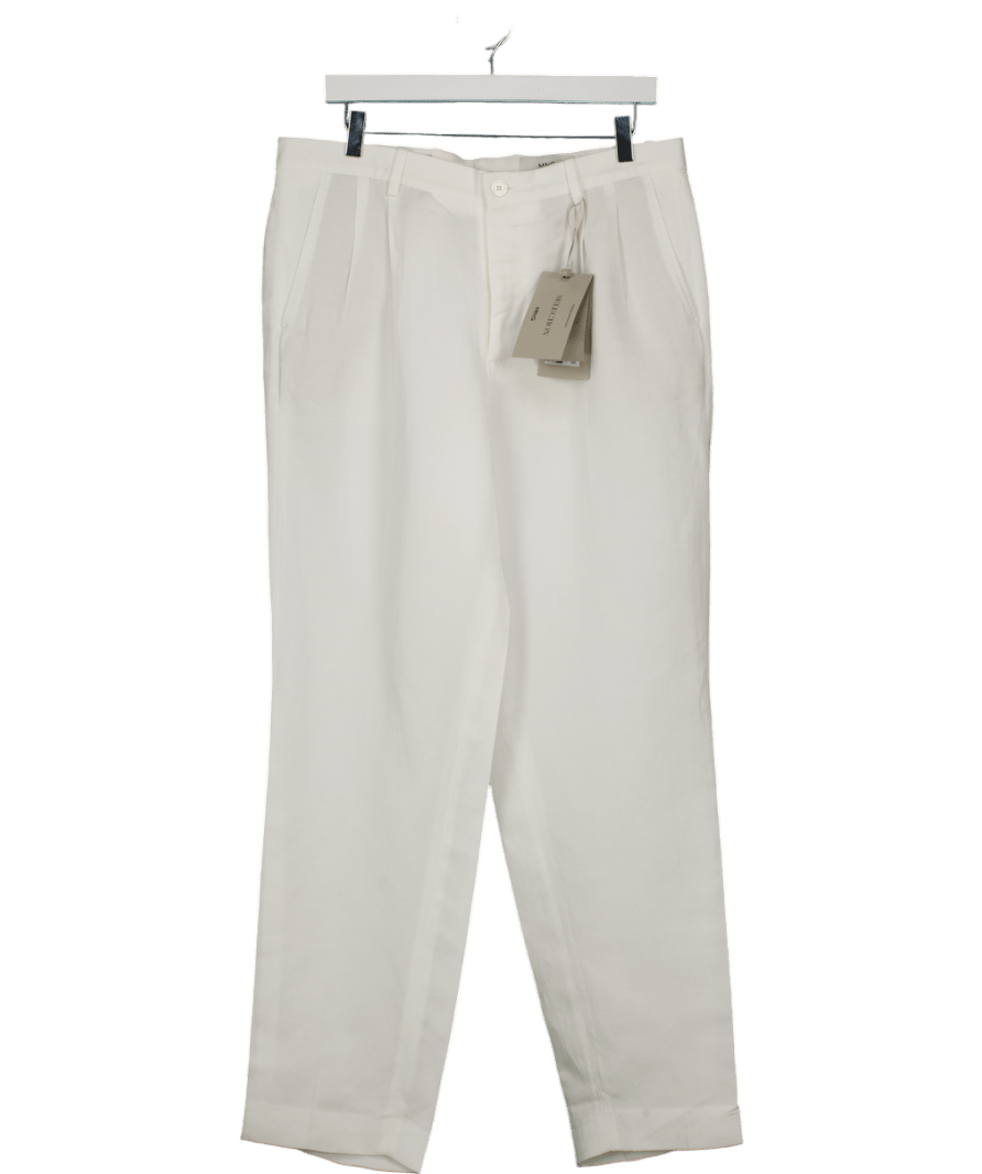 MANGO Premium Selection White Linen - blend Pleated Trousers W34 - Reliked