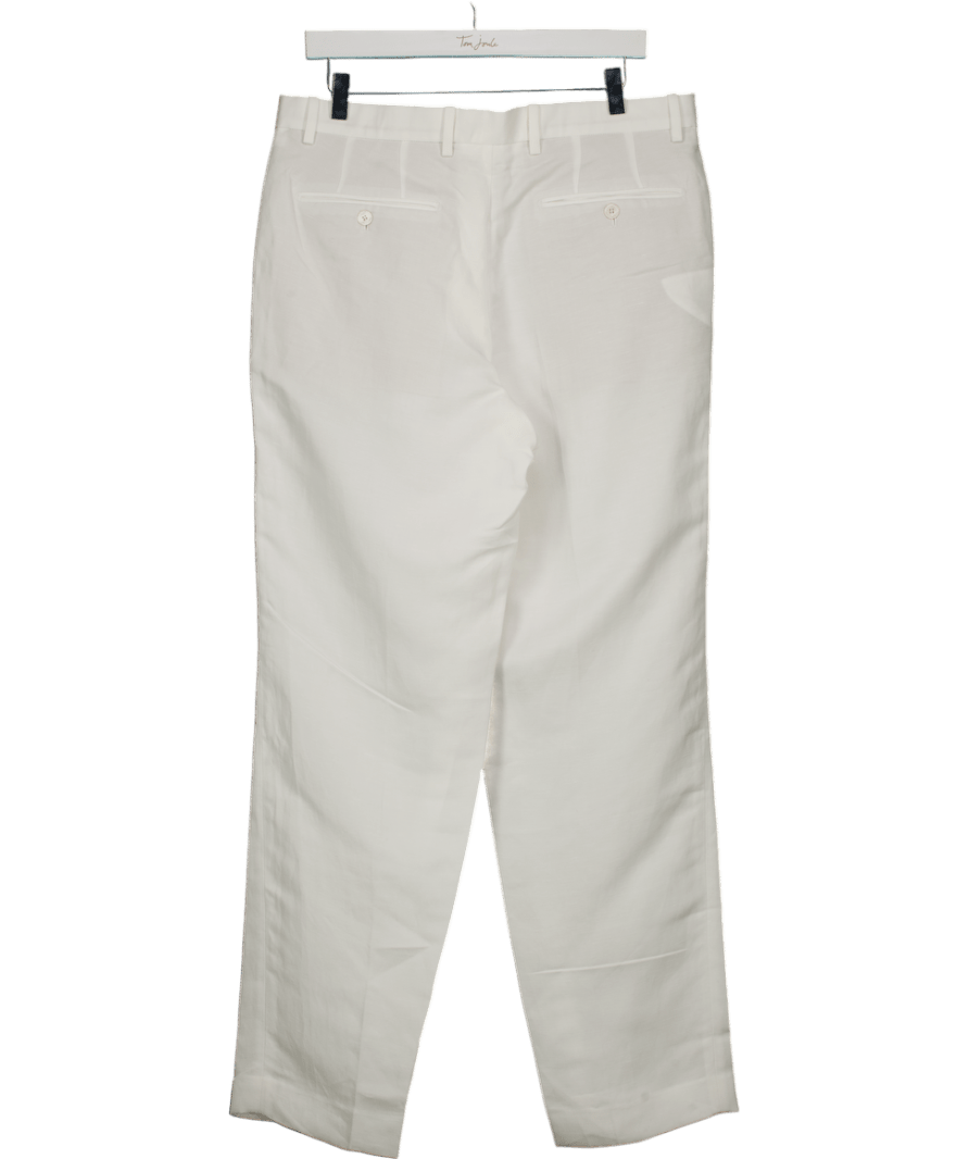 MANGO Premium Selection White Linen - blend Pleated Trousers W34 - Reliked