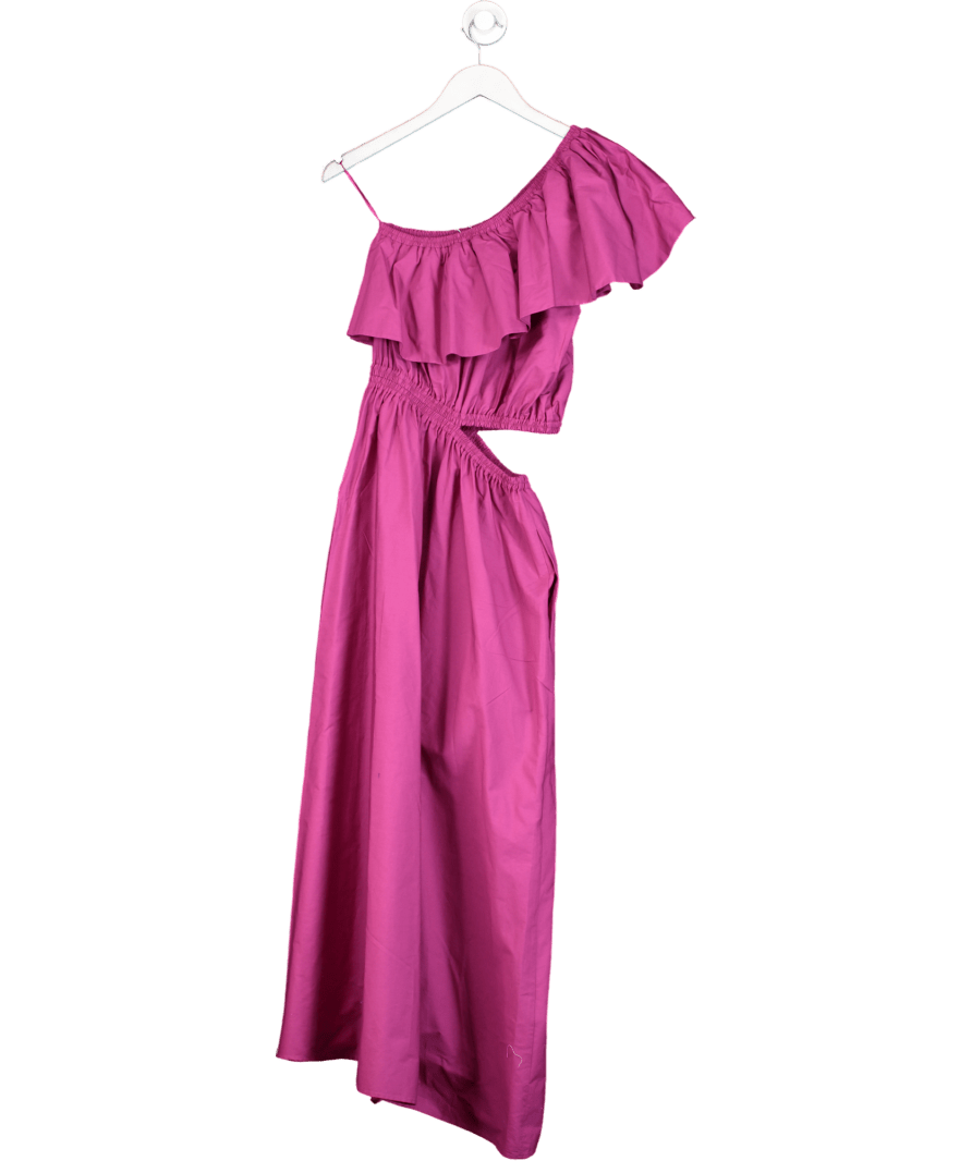 MANGO Purple Featuring Kaia Gerber One Shoulder Cut Out Ruffle Maxi Dress UK S - Reliked