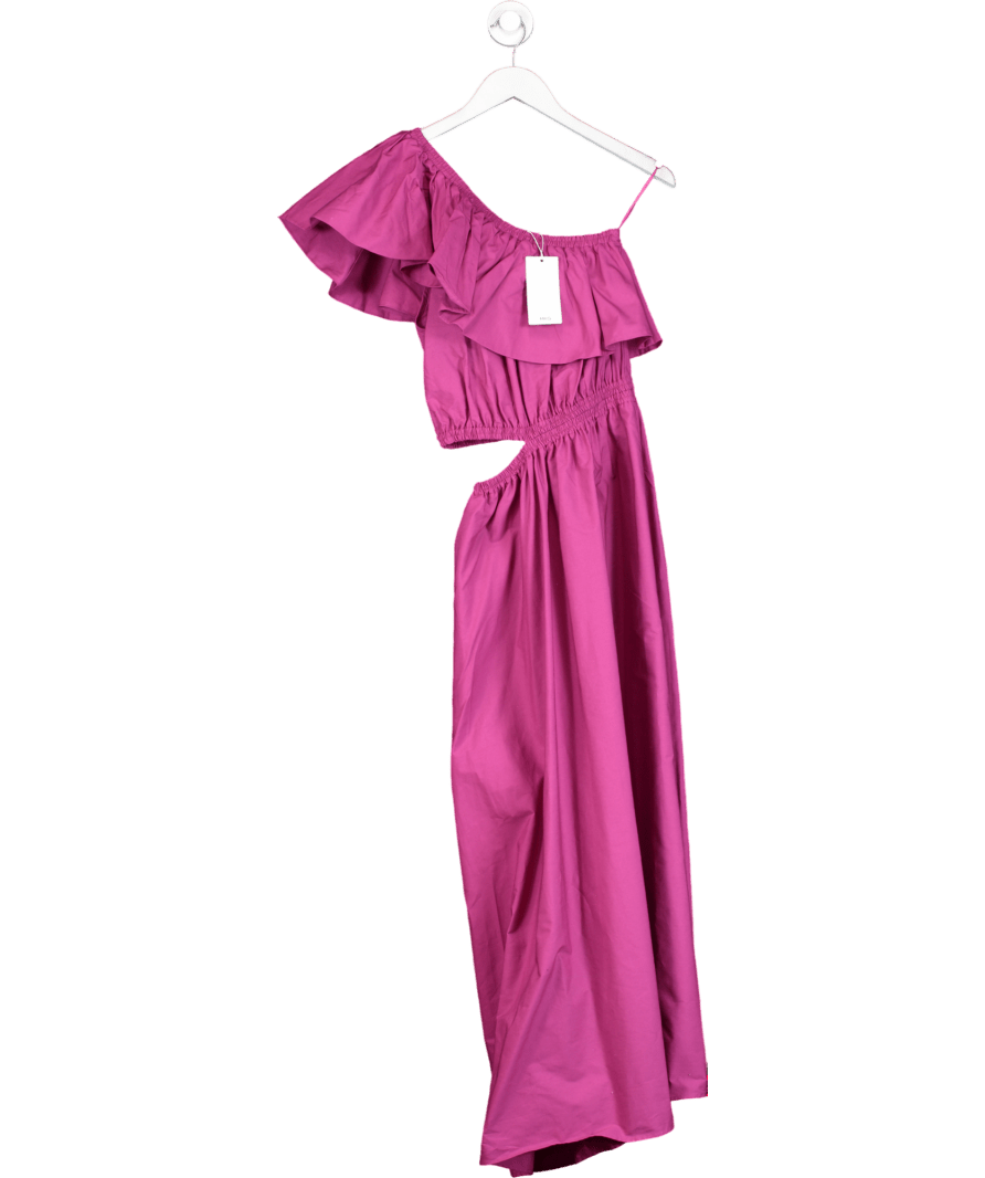 MANGO Purple Featuring Kaia Gerber One Shoulder Cut Out Ruffle Maxi Dress UK S - Reliked