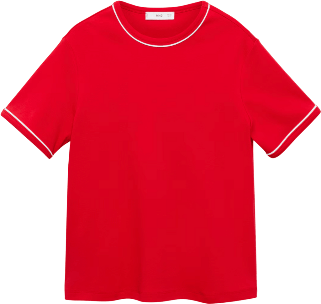 MANGO Red Cotton T-shirt With Contrasting Trim UK XS - Reliked