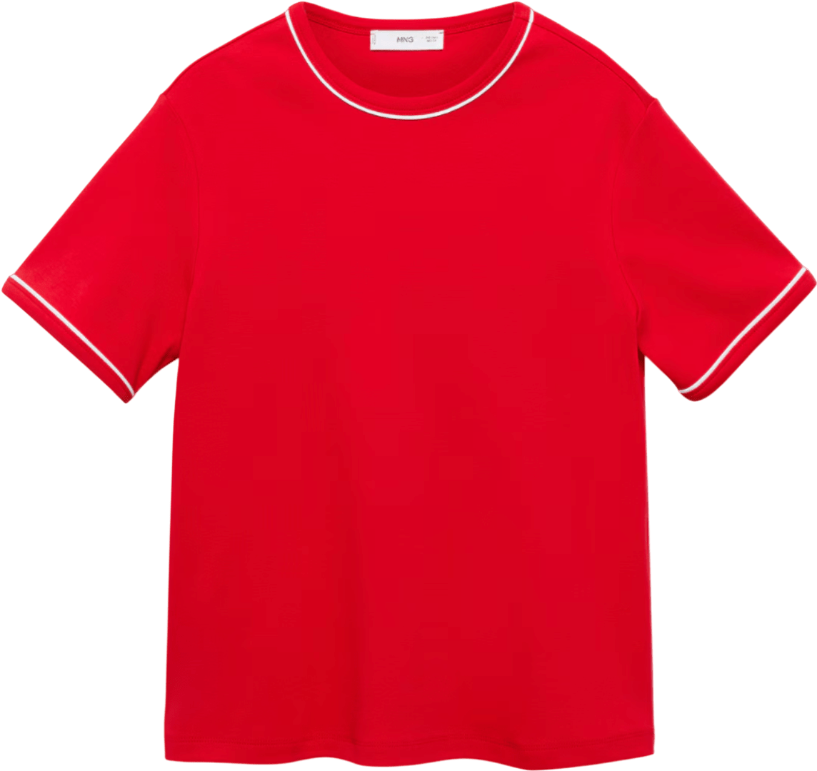 MANGO Red Cotton T-shirt With Contrasting Trim UK XS - Reliked