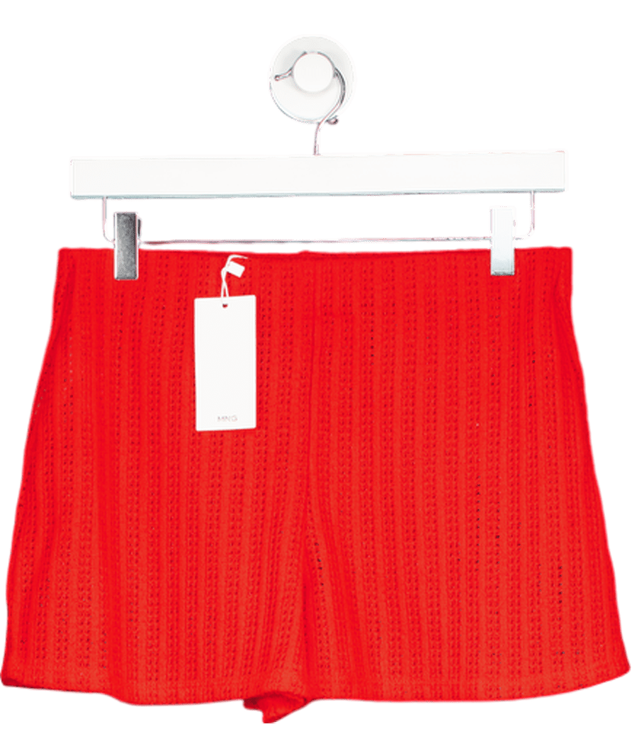 MANGO Red Crochet Cotton Knit Fitted Shorts UK S - Reliked