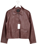 MANGO Red Dark Burgundy Faux - leather Jacket With Pockets UK XL - Reliked