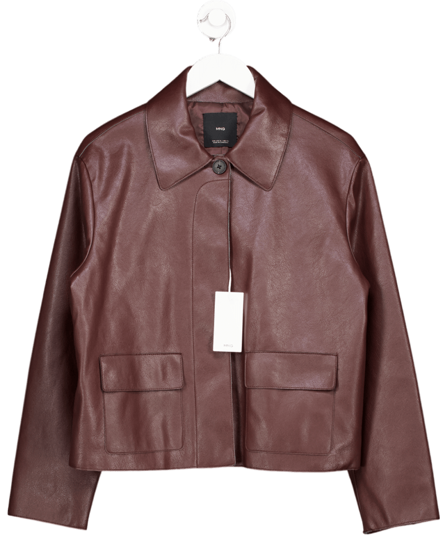 MANGO Red Dark Burgundy Faux - leather Jacket With Pockets UK XL - Reliked