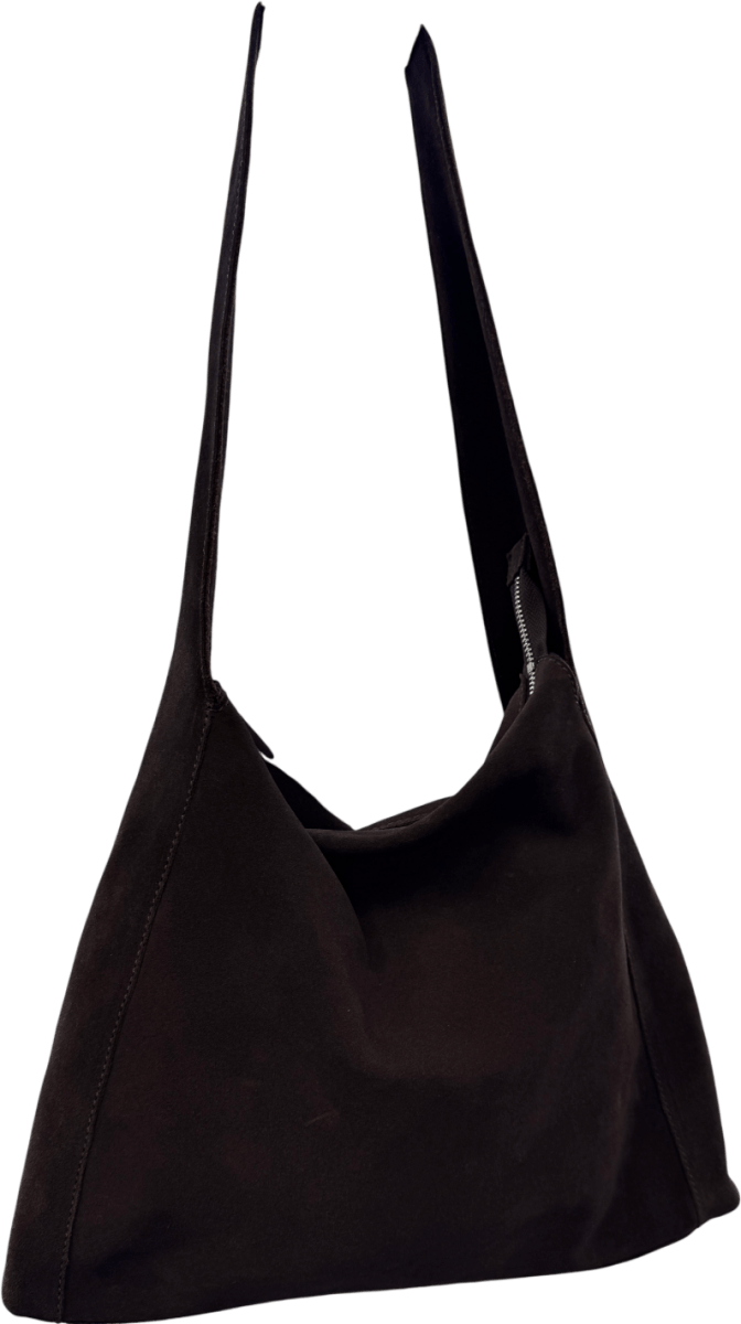 MANGO Square Real Suede Shoulder Bag In Dark Brown - Reliked