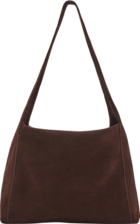 MANGO Square Real Suede Shoulder Bag In Dark Brown - Reliked