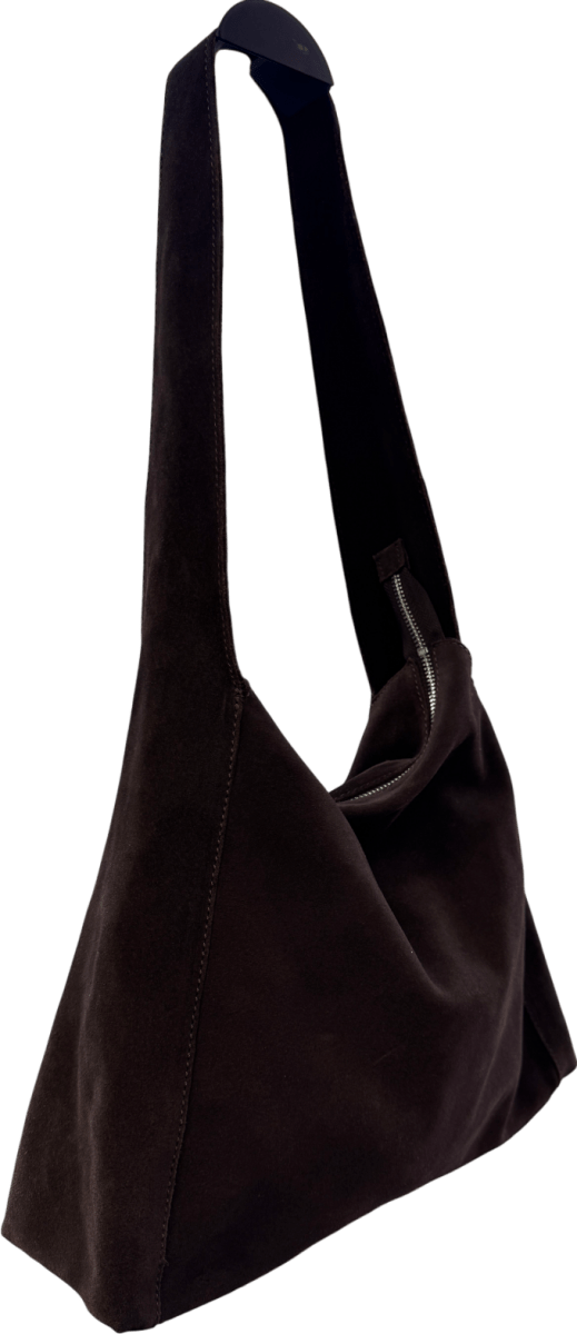 MANGO Square Real Suede Shoulder Bag In Dark Brown - Reliked