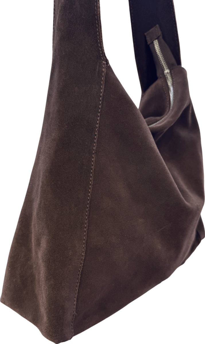 MANGO Square Real Suede Shoulder Bag In Dark Brown - Reliked