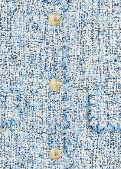 MANGO Blue Tweed Jacket With Pearl Button Detail UK M