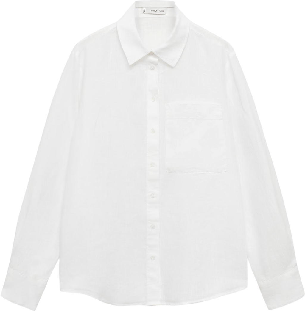 MANGO White 100% Linen Shirt With Pocket UK M - Reliked