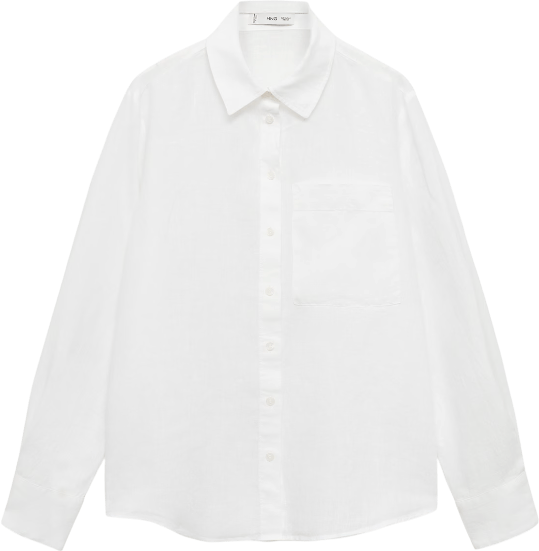 MANGO White 100% Linen Shirt With Pocket UK M - Reliked