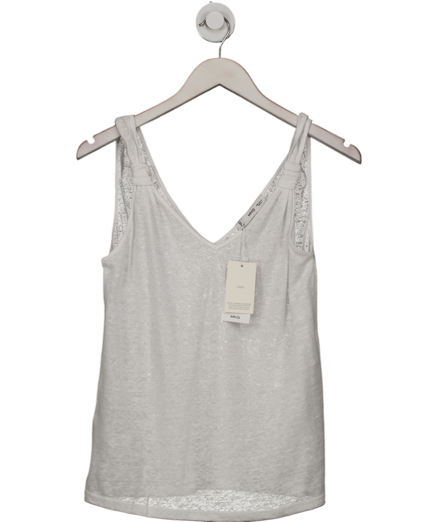 MANGO White 100% Linen Top With Knotted Straps UK M - Reliked